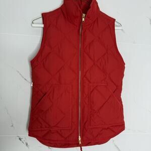 J. Crew Quilted Vest Red Preppy Old Money Gorpcore Full Zip Down Winter Warm XXS